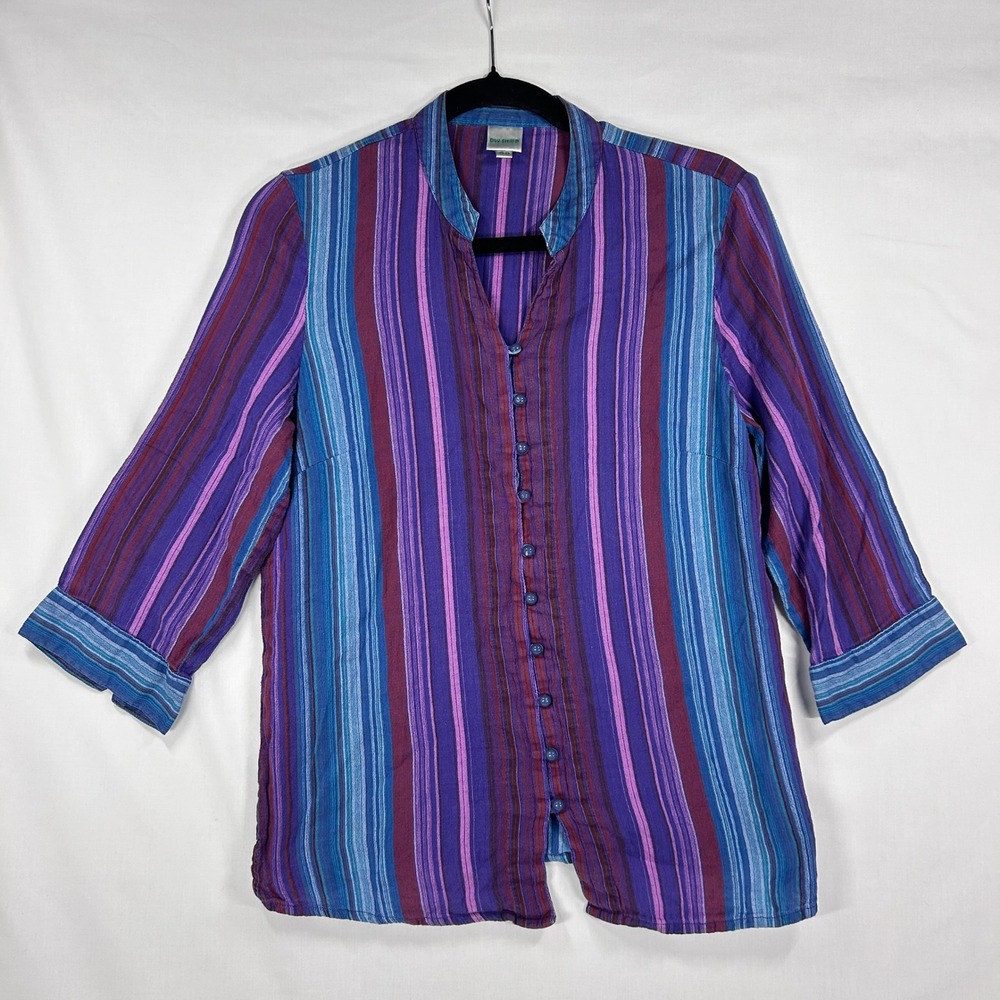 DW-Shop Purple Blue Striped Button-Down Top Size 40 (US Medium / Large)